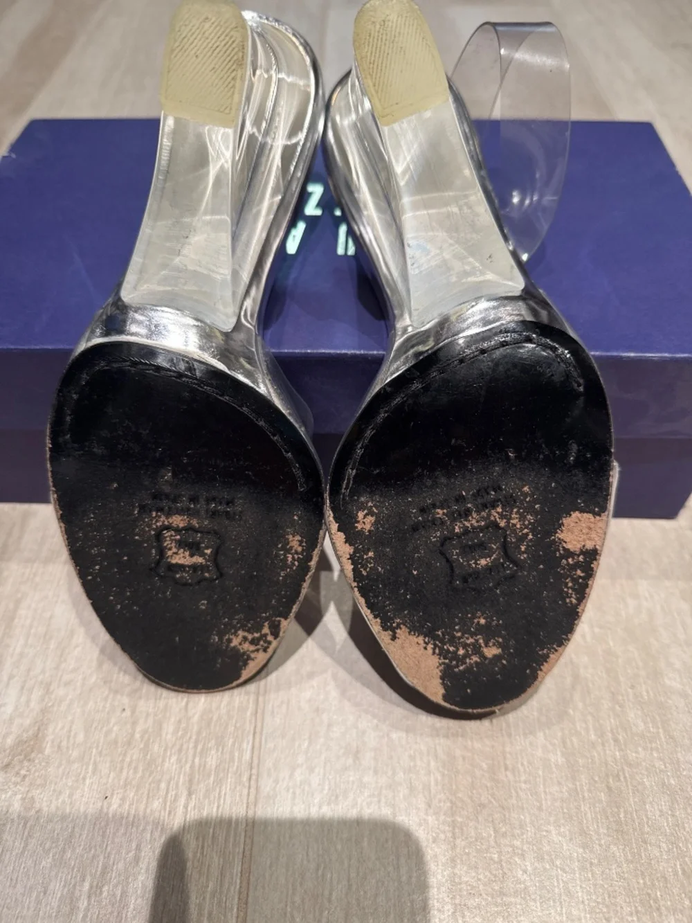 Stuart Weitzman Silver Wedge Heels with Clear Straps - Size 8